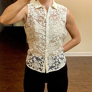 Flowered Lace Button Down Shirt